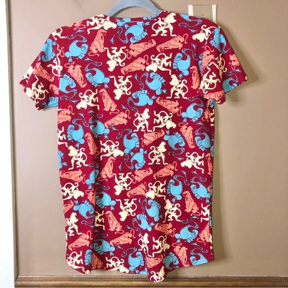 LuLaRoe Disney Aladdin Genie Abu Raja Tiger high low Shirt red girls size 10 - Picture 2 of 4